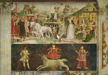 Allegorie des März: Triumph der Minerva und das astrologische Symbol des Widders